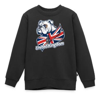 Bouledogue avec drapeau britannique et Big Ben - Sweat Premium enfant bio - noir - Devant - AI Model Kid Female (0cm)