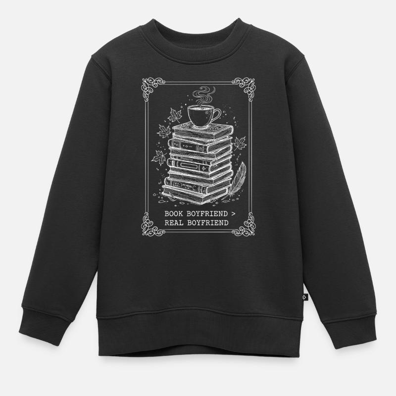 Book Boyfriend Book Stack - Kids Premium Organic Sweatshirt - black