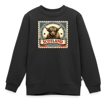 Highland Cow Scotland Vintage-Briefmarke - Kinder Premium Organic Sweatshirt - Schwarz - Vorne - AI Model Kid Female (0cm)