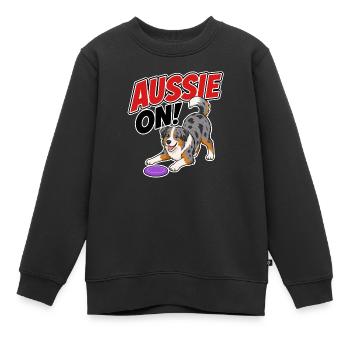 Aussie On! Playful Frisb Dog - Kids Premium Organic Sweatshirt - black - Front - AI Model Kid Female (0cm)