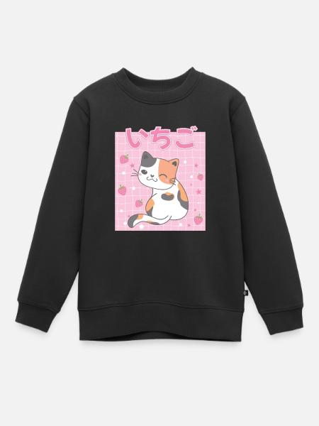 Japanische japanische Erdbeer-Katze Geschenk - Kinder Premium Organic Sweatshirt - Schwarz