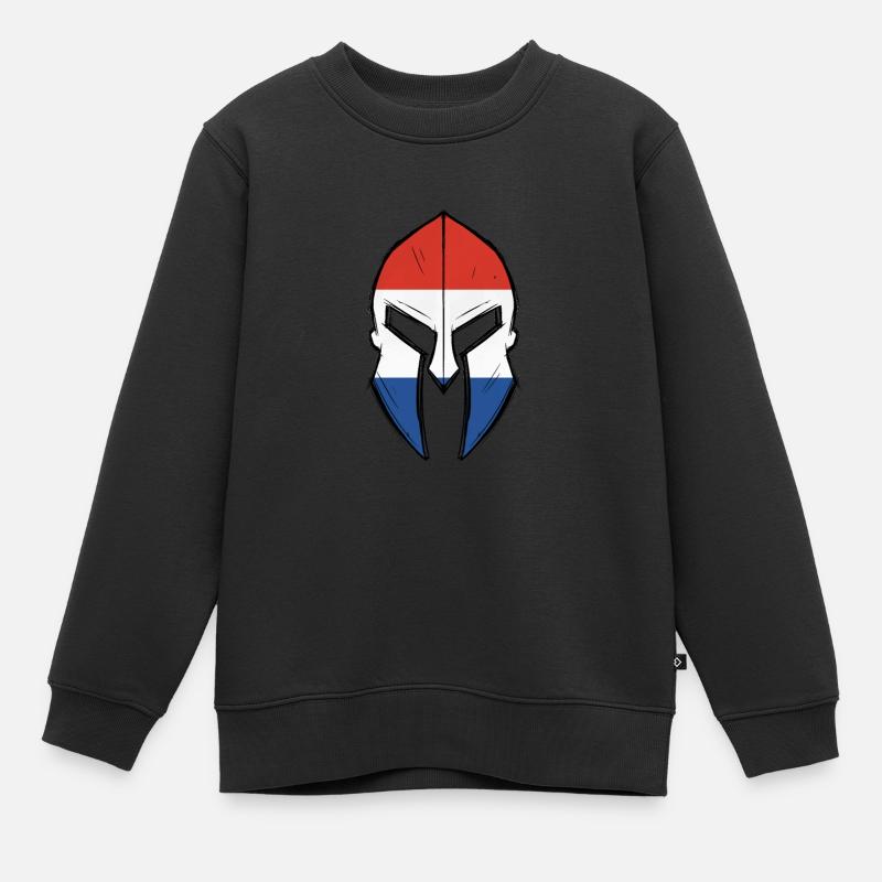 drapeau néerlandais dans le casque du guerrier spartiate - Sweat Premium enfant bio - noir