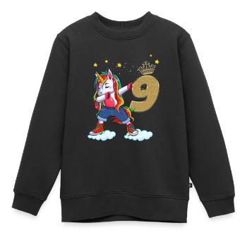 Licorne anniversaire Fille 9 ans Magique Et Stylée - Sweat Premium enfant bio - noir - Devant - AI Model Kid Female (0cm)