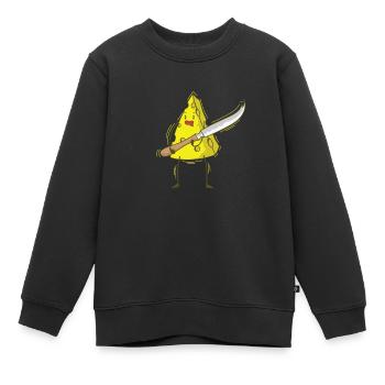 Stück Käse mit Käsemesser - Kinder Premium Organic Sweatshirt - Schwarz - Vorne - AI Model Kid Female (0cm)