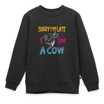 Désolé je suis en retard j’ai vu une vache - Sweat Premium enfant bio - noir - Devant - AI Model Kid Female (0cm)