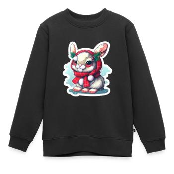 Lapin de Noël avec chapeau et foulard - Sweat Premium enfant bio - noir - Devant - AI Model Kid Female (0cm)