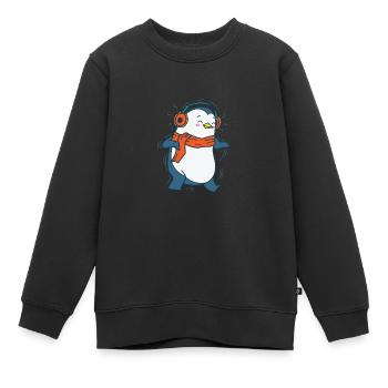 Penguin écoute de la musique avec des écouteurs Antarctique - Sweat Premium enfant bio - noir - Devant - AI Model Kid Female (0cm)