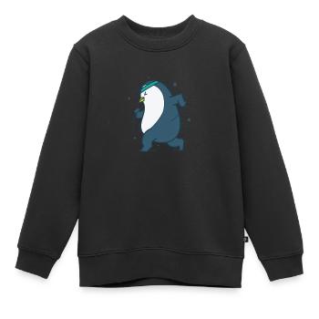 Pingouin fait du jogging sur un animal de l’Antarctique - Sweat Premium enfant bio - noir - Devant - AI Model Kid Female (0cm)