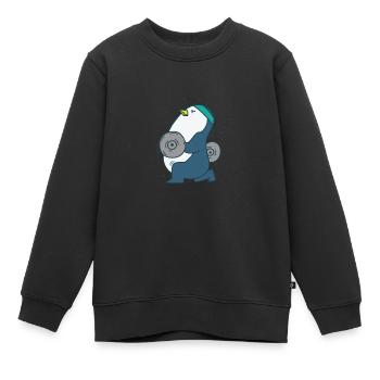 Pingouin fait du fitness avec des poids d’oiseau - Sweat Premium enfant bio - noir - Devant - AI Model Kid Female (0cm)