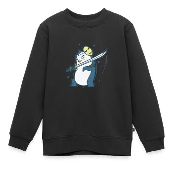 Pingouin avec masque et épée Antarctique - Sweat Premium enfant bio - noir - Devant - AI Model Kid Female (0cm)