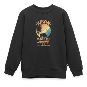 Bison make my Happy Umwelt Tier - Kinder Premium Organic Sweatshirt - Schwarz - Vorne - AI Model Kid Female (0cm)