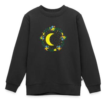 Mond mit Blümchen Nachthimmel Weltraum - Kinder Premium Organic Sweatshirt - Schwarz - Vorne - AI Model Kid Female (0cm)