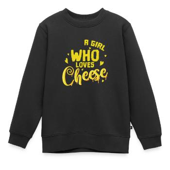 Käse A Girl Who Loves Cheese - Kinder Premium Organic Sweatshirt - Schwarz - Vorne - AI Model Kid Female (0cm)