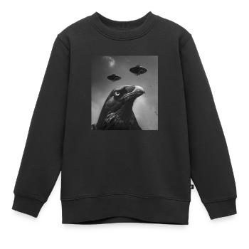 Artiste amusant Popart Design, Selfie avec UFO Raven - Sweat Premium enfant bio - noir - Devant - AI Model Kid Female (0cm)