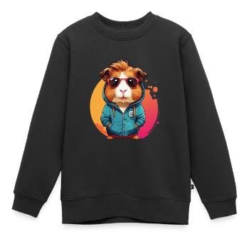 Cochon d’Inde cool avec sweat à capuche et lunettes de soleil - Sweat Premium enfant bio - noir - Devant - AI Model Kid Female (0cm)