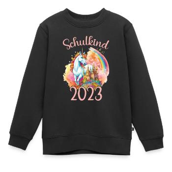 Schulkind 2023 Einschulung Einhorn Schule Schüler - Kinder Premium Organic Sweatshirt - Schwarz - Vorne - AI Model Kid Female (0cm)