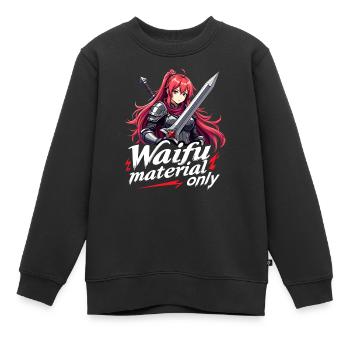 WAIFU MATERIAL ONLY - Warrior - Kids Premium Organic Sweatshirt - black - Front - AI Model Kid Female (0cm)