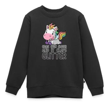 Encore plus près, il applaudit des paillettes de licorne cadeau - Sweat Premium enfant bio - noir - Devant - AI Model Kid Female (0cm)