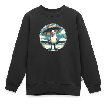 Lachende Möwe mit Gummistiefel und Regenschirm - Kinder Premium Organic Sweatshirt - Schwarz - Vorne - AI Model Kid Female (0cm)