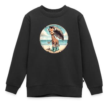 Girafe sur la plage en bottes en caoutchouc avec parapluie - Sweat Premium enfant bio - noir - Devant - AI Model Kid Female (0cm)