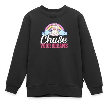 Verfolge deine Träume Unicorn - Kinder Premium Organic Sweatshirt - Schwarz - Vorne - AI Model Kid Female (0cm)