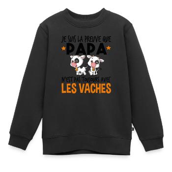 Vache Papa Bébé Nourrisson Naissance Cadeau - Sweat Premium enfant bio - noir - Devant - AI Model Kid Female (0cm)
