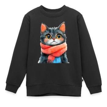 Winter-Katze - Kinder Premium Organic Sweatshirt - Schwarz - Vorne - AI Model Kid Female (0cm)
