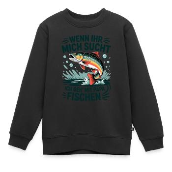 Angeln mit Papa mit springender Forelle - Kinder Premium Organic Sweatshirt - Schwarz - Vorne - AI Model Kid Female (0cm)