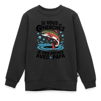 Je vais à la pêche avec papa - truite sautante - Sweat Premium enfant bio - noir - Devant - AI Model Kid Female (0cm)