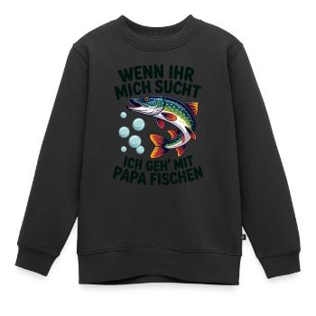 Ich gehe mit Papa angeln fischen springender Hecht - Kinder Premium Organic Sweatshirt - Schwarz - Vorne - AI Model Kid Female (0cm)