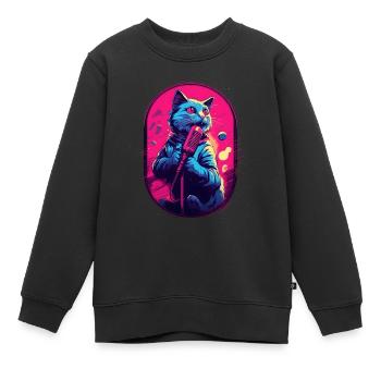 Singende Katze Mikrofon - Kinder Premium Organic Sweatshirt - Schwarz - Vorne - AI Model Kid Female (0cm)