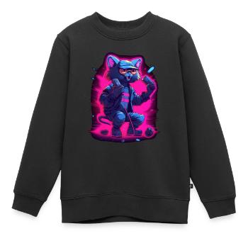 Singende Katze Mikrofon - Kinder Premium Organic Sweatshirt - Schwarz - Vorne - AI Model Kid Female (0cm)