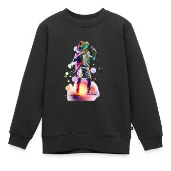 Singender Frosch Schlager, by NeonCat - Kinder Premium Organic Sweatshirt - Schwarz - Vorne - AI Model Kid Female (0cm)