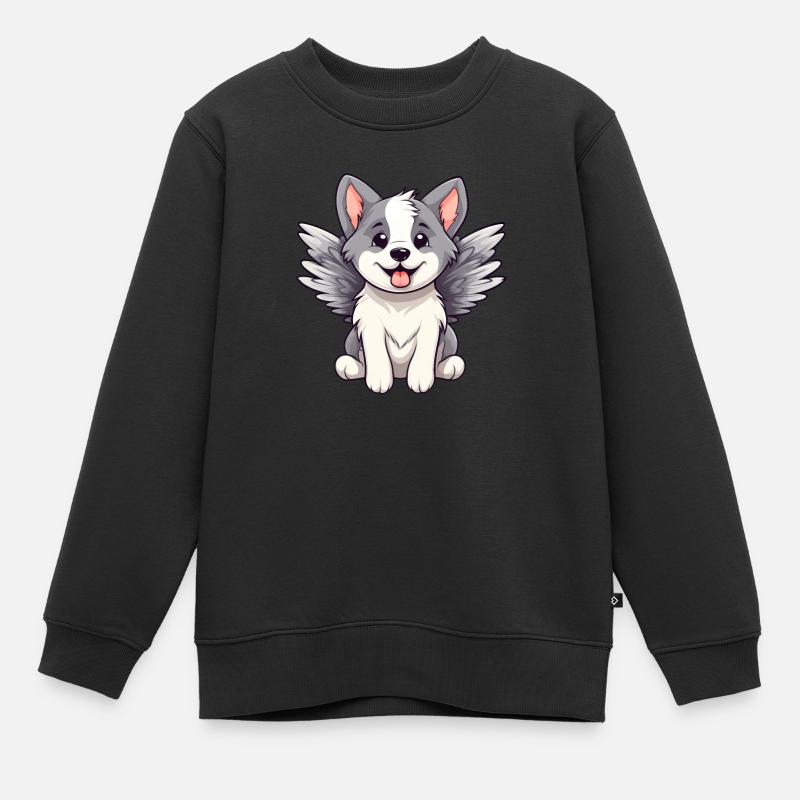 Bande dessinée mignonne Angel Husky - Sweat Premium enfant bio - noir