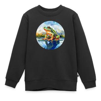 Grenouille polygonale dans l’étang - Sweat Premium enfant bio - noir - Devant - AI Model Kid Female (0cm)