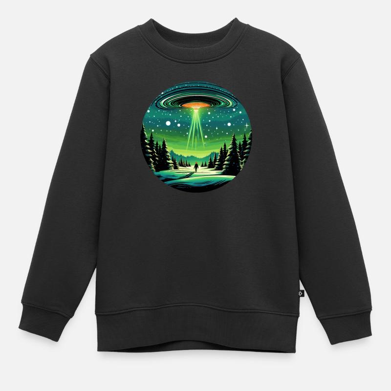 Ovni vert, enlèvement abstrait, paysage d’hiver - Sweat Premium enfant bio - noir