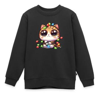 Cute Christmas Cat - Clumsy in - Kids Premium Organic Sweatshirt - black - Front - AI Model Kid Female (0cm)