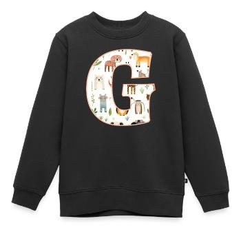 Letter G, Monogram, Animal Pattern - Kids Premium Organic Sweatshirt - black - Front - AI Model Kid Female (0cm)