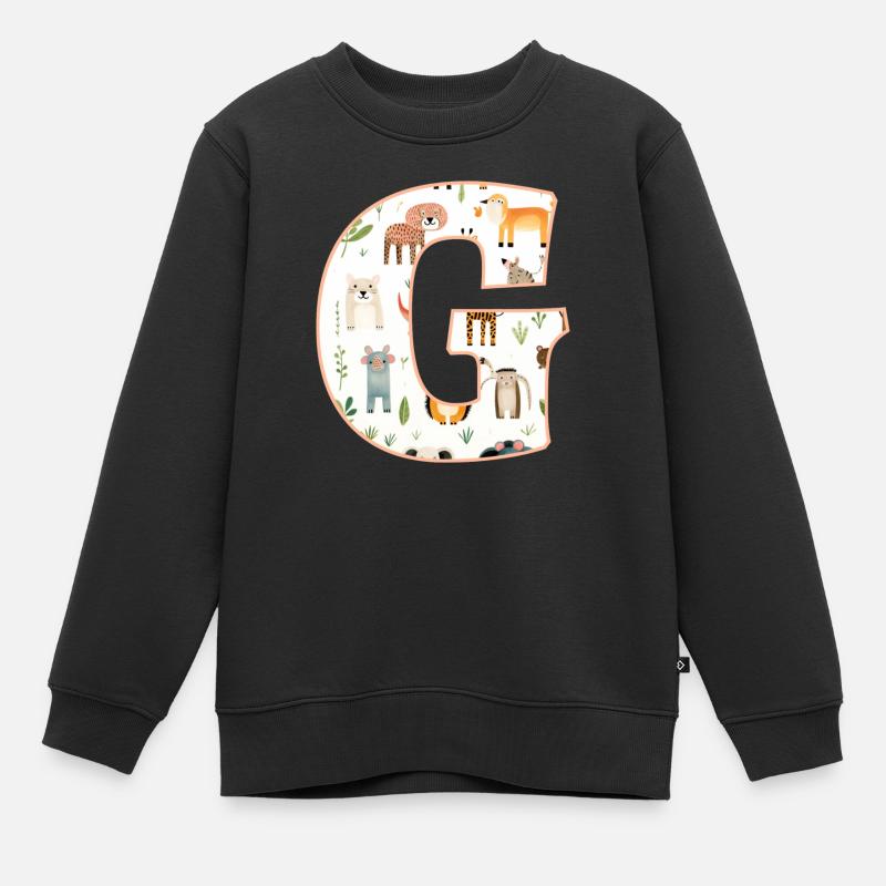 Buchstabe G, Monogramm, Tiermuster - Kinder Premium Organic Sweatshirt - Schwarz