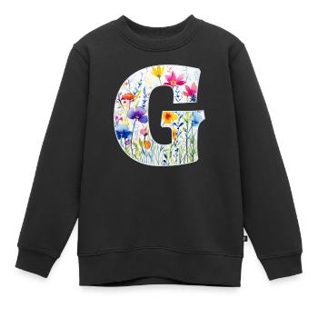 Lettre G, Monogramme, Motif Floral - Sweat Premium enfant bio - noir - Devant - AI Model Kid Female (0cm)