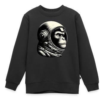 Schimpanse Astronaut Nachdenklich Kosmos - Kinder Premium Organic Sweatshirt - Schwarz - Vorne - AI Model Kid Female (0cm)