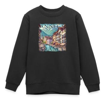 Annecy Altstadt Wasser Kanäle Berge Wandern Grunge - Kinder Premium Organic Sweatshirt - Schwarz - Vorne - AI Model Kid Female (0cm)