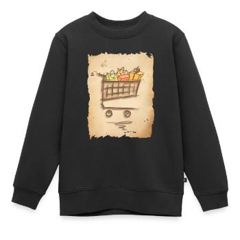 Panier d’épicerie avec des sacs à provisions cadeaux - Sweat Premium enfant bio - noir - Devant - AI Model Kid Female (0cm)