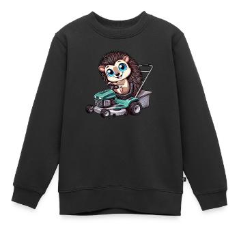 Hérisson sur tracteur horticulture entretien de pelouse - Sweat Premium enfant bio - noir - Devant - AI Model Kid Female (0cm)