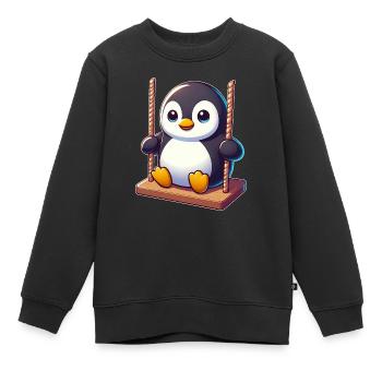 pingouin mignon sur balançoire terrain de jeu dessin animé - Sweat Premium enfant bio - noir - Devant - AI Model Kid Female (0cm)