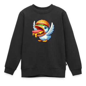 Lustige Ente mit Burger auf dem Kopf - Kinder Premium Organic Sweatshirt - Schwarz - Vorne - AI Model Kid Female (0cm)