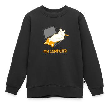 Katze auf Laptop liegen Geschenk - Kinder Premium Organic Sweatshirt - Schwarz - Vorne - AI Model Kid Female (0cm)