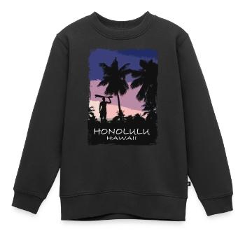 Honolulu - Hawaii - Beach - Surfing - Surfer - Kinder Premium Organic Sweatshirt - Schwarz - Vorne - AI Model Kid Female (0cm)