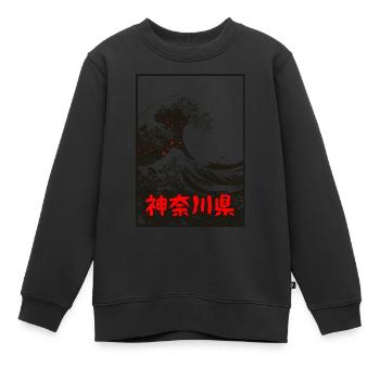 Affiche rétro de la grande vague au large de Kanagawa - Sweat Premium enfant bio - noir - Devant - AI Model Kid Female (0cm)