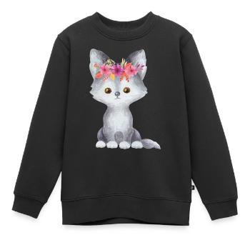 Loups animal enfant des animaux bébé fleur couronne - Sweat Premium enfant bio - noir - Devant - AI Model Kid Female (0cm)